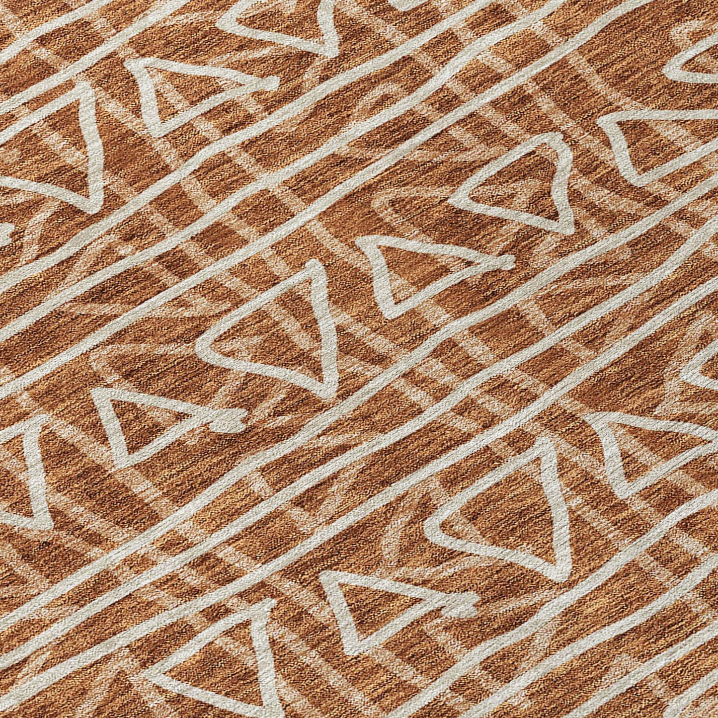 10' X 14' Terra Cotta Copper And Beige Geometric Washable Indoor Outdoor Area Rug