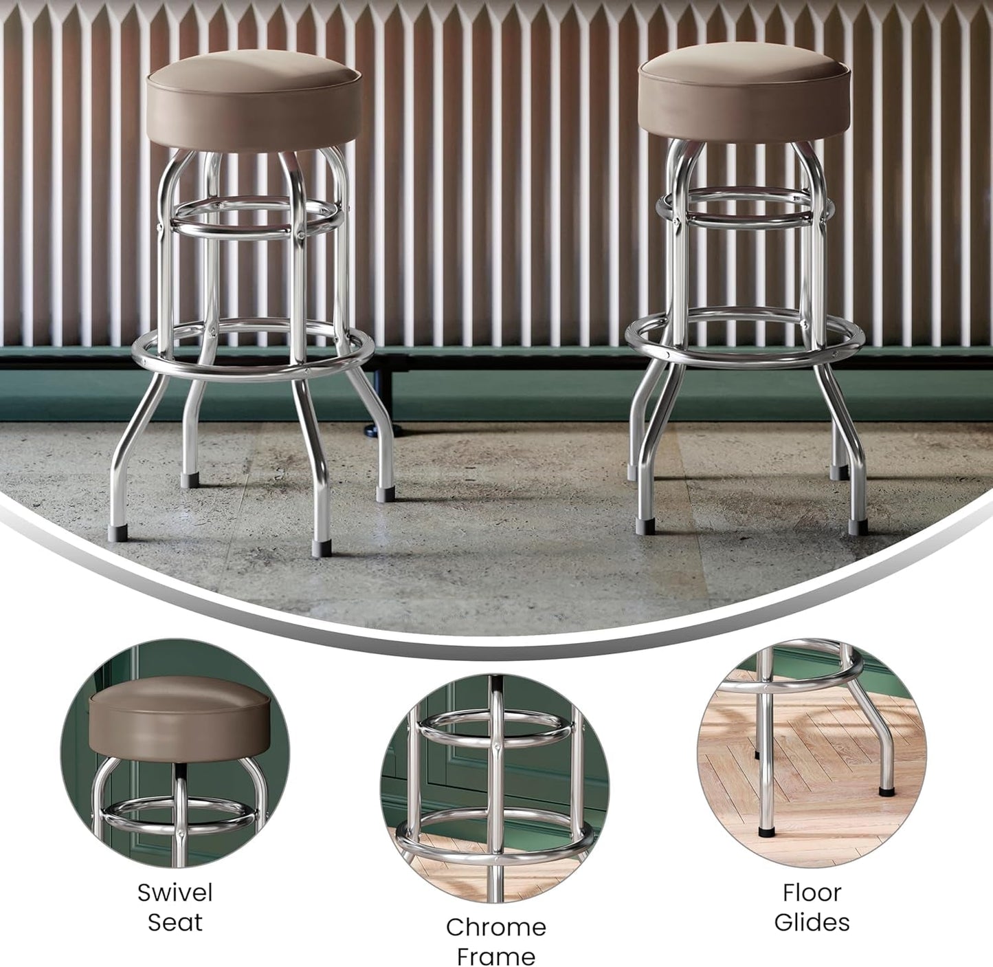 Bruno 2 Pack Double Ring Chrome Barstool with Beige Seat