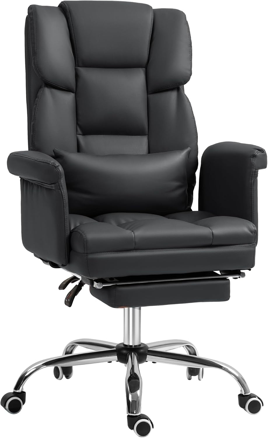 Executive Office Chair with Footrest and Lumbar Support, PU Leather Ergonomic Office Desk Chair, Reclining and Swivel Chair, Black