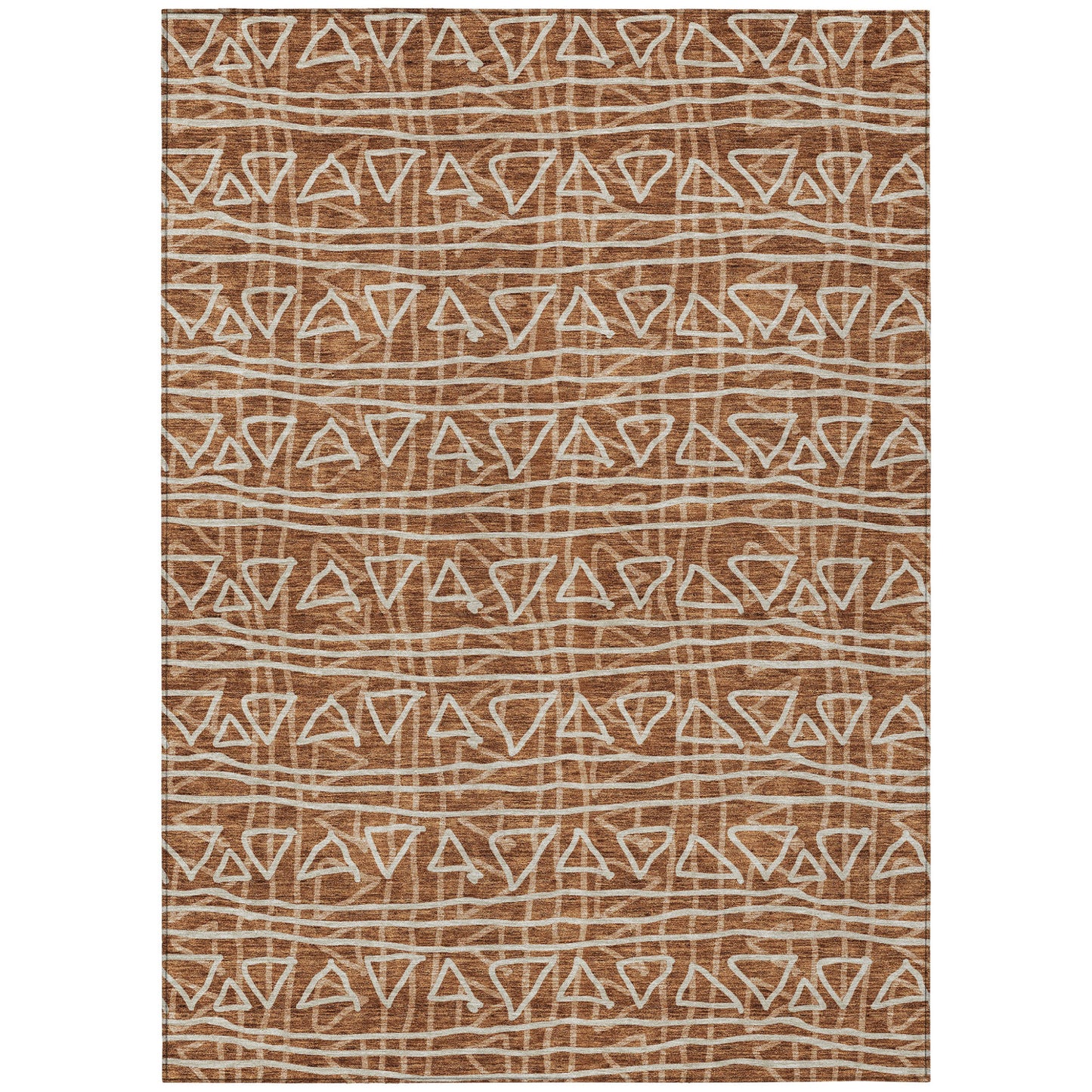 10' X 14' Terra Cotta Copper And Beige Geometric Washable Indoor Outdoor Area Rug