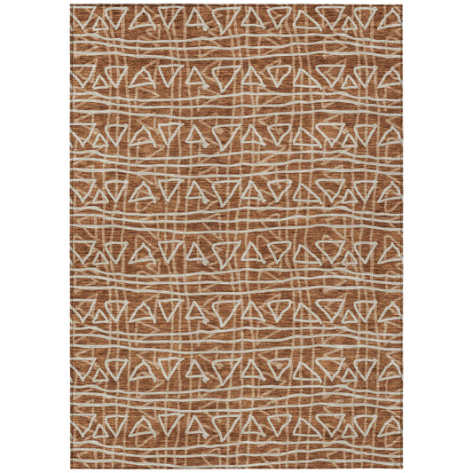 10' X 14' Terra Cotta Copper And Beige Geometric Washable Indoor Outdoor Area Rug
