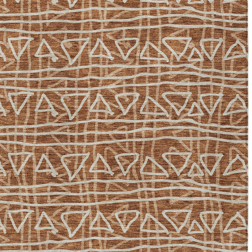10' X 14' Terra Cotta Copper And Beige Geometric Washable Indoor Outdoor Area Rug