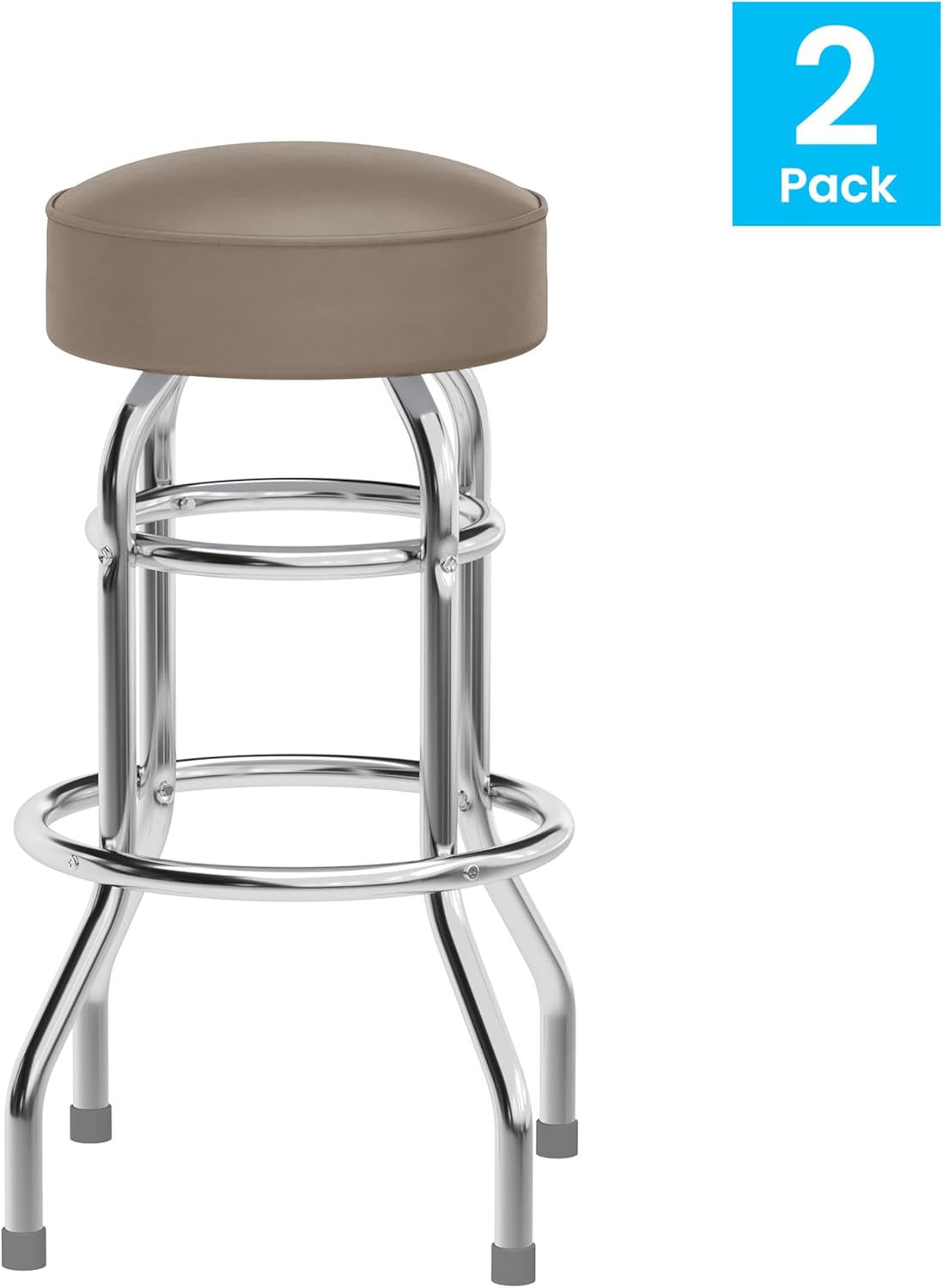 Bruno 2 Pack Double Ring Chrome Barstool with Beige Seat