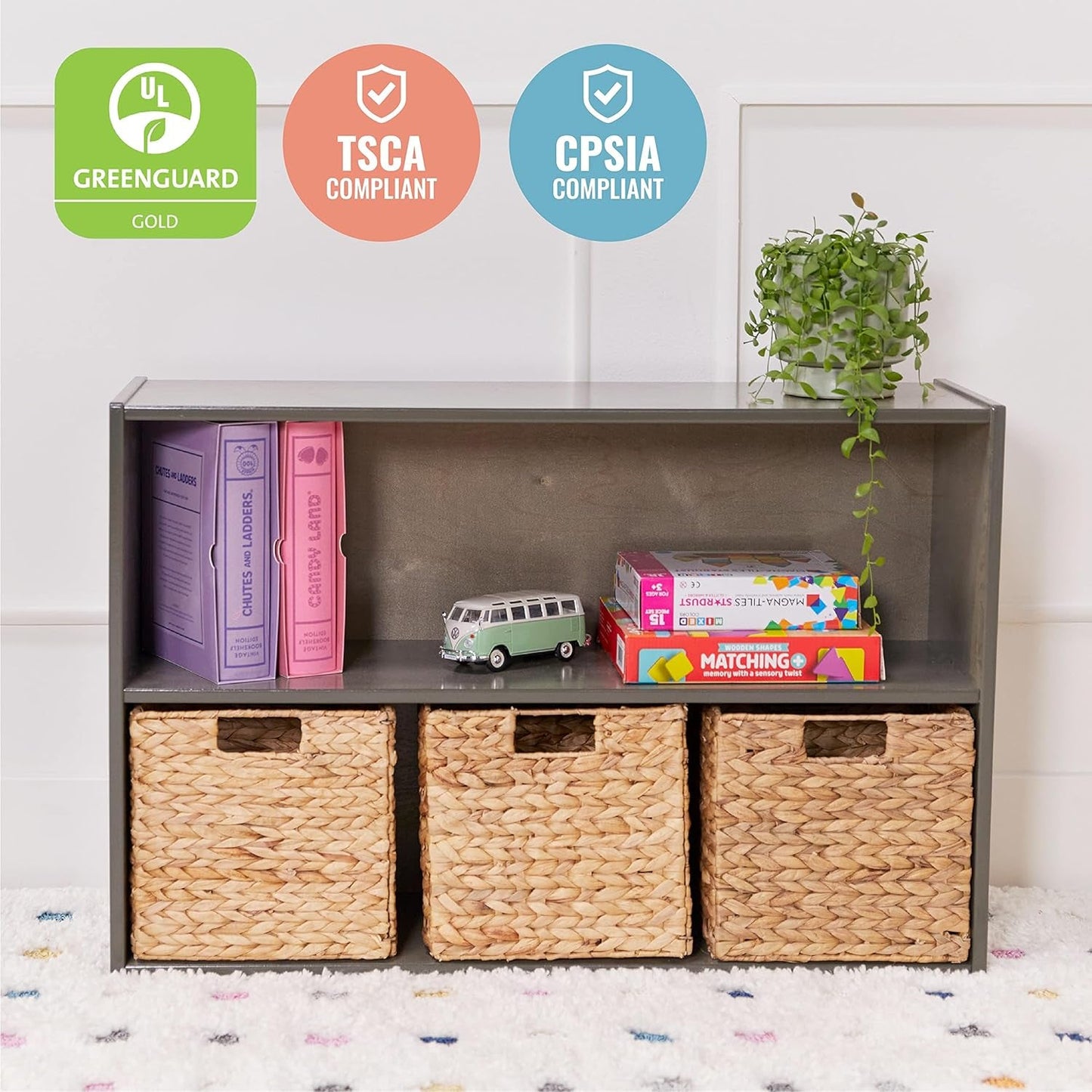 Streamline 2-Shelf Storage Cabinet, 24In, Kid'S Bookshelf, Grey Wash