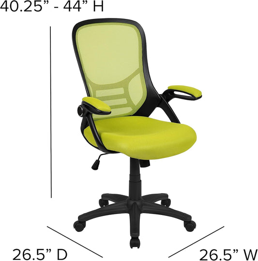 Porter Mesh High Back Ergonomic Swivel Office Chair with Lumbar Support, Flip-Up Arms, Tilt Lock/Tilt Tension, Height Adjustable, Black/Green Frame