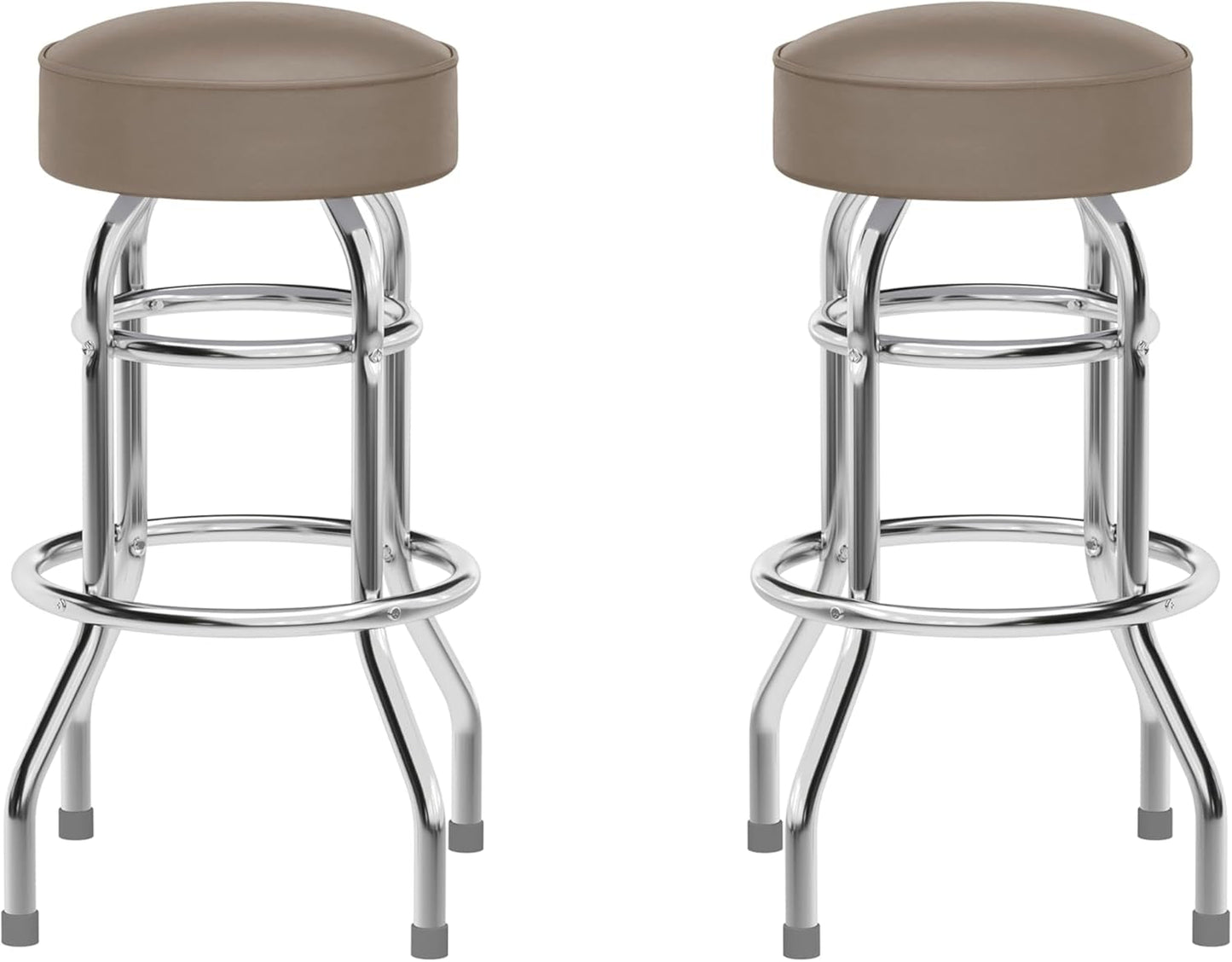 Bruno 2 Pack Double Ring Chrome Barstool with Beige Seat