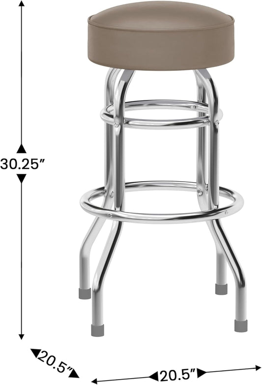 Bruno 2 Pack Double Ring Chrome Barstool with Beige Seat